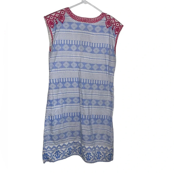 Bella Tu Embellished Embroidered Boho Dress Size XS Blue White Pink Preppy - Picture 2 of 9
